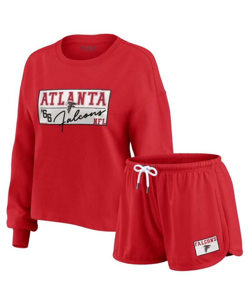 Women's 2-Piece Red Atlanta Falcons Heavy Rugby Jersey Long Sleeve T-Shirt and Shorts Lounge Set