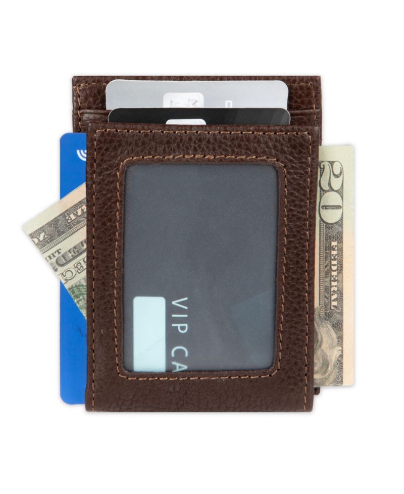 Men's RFID Genuine Leather Card Case Wallet with Magnetic Money Clip