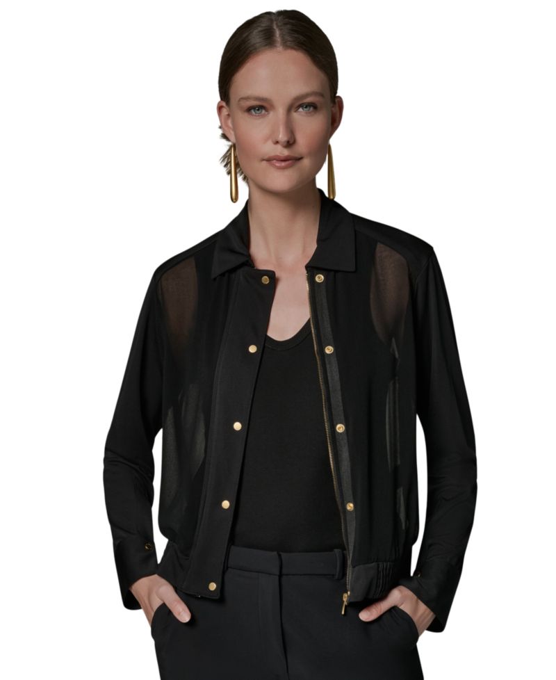 Women's Bomber Mixed Media Zip-Front Jersey Jacket