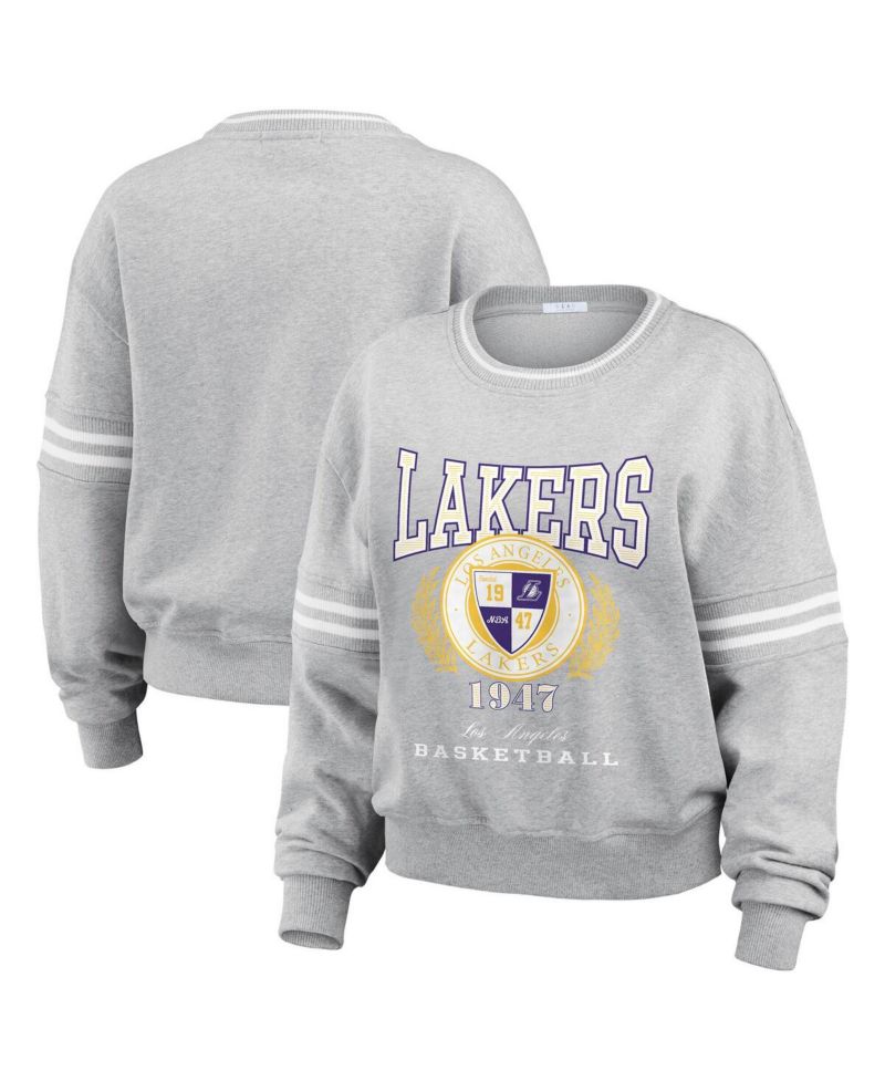 Women's Heather Gray Los Angeles Lakers French Terry Pullover Sweatshirt
