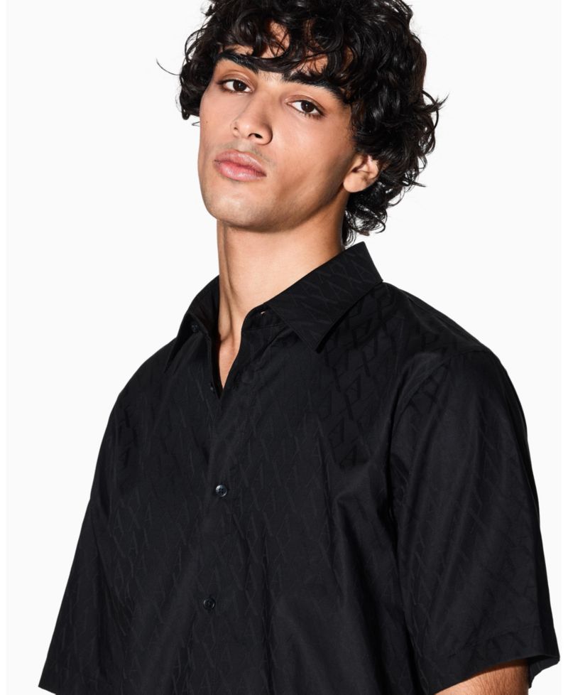 Men's Short Sleeve Cotton Jacquard Allover Logo Woven Shirt