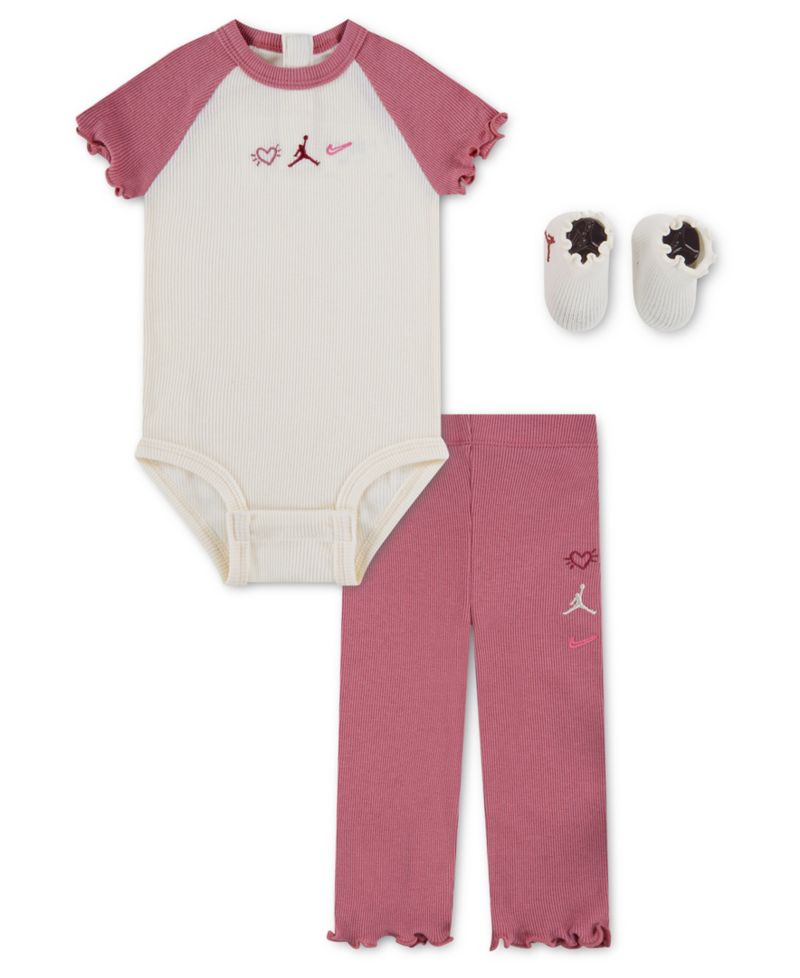 Baby Girls' Love Is in the Air Short-Sleeve Bodysuit, Flared Pants and Socks, 3-Piece Set