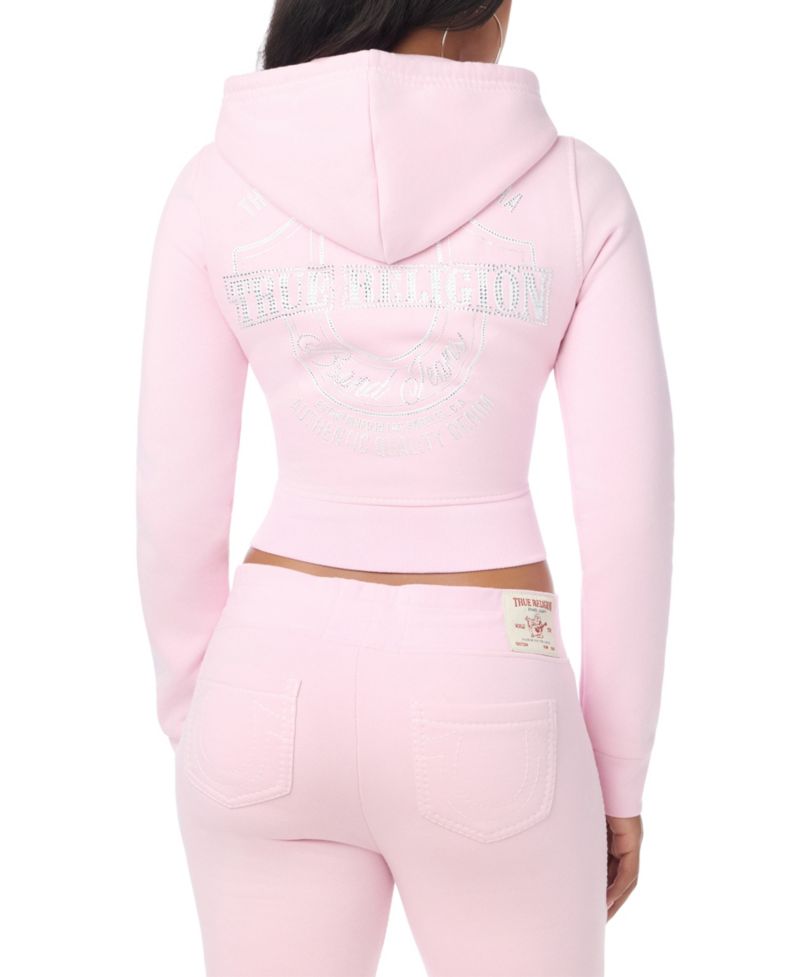 Women's Full-Zip Cropped Rhinestone Hoodie
