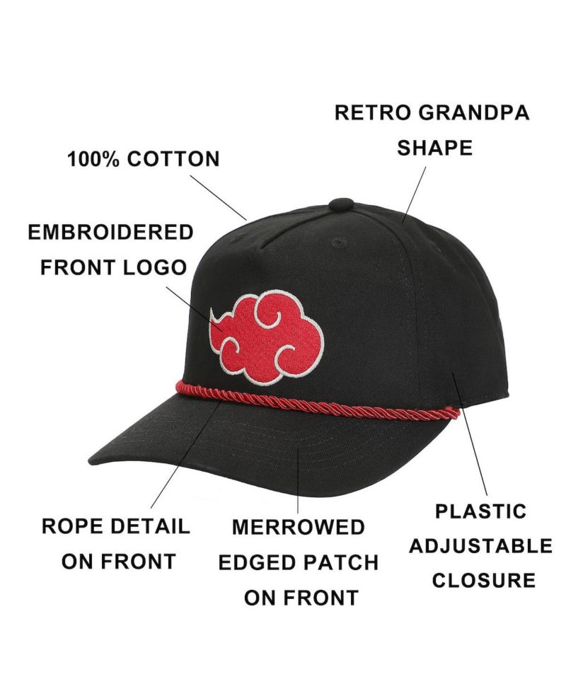 Men's Embroidered Akatsuki Cloud Black Retro Grandpa Snapback Hat