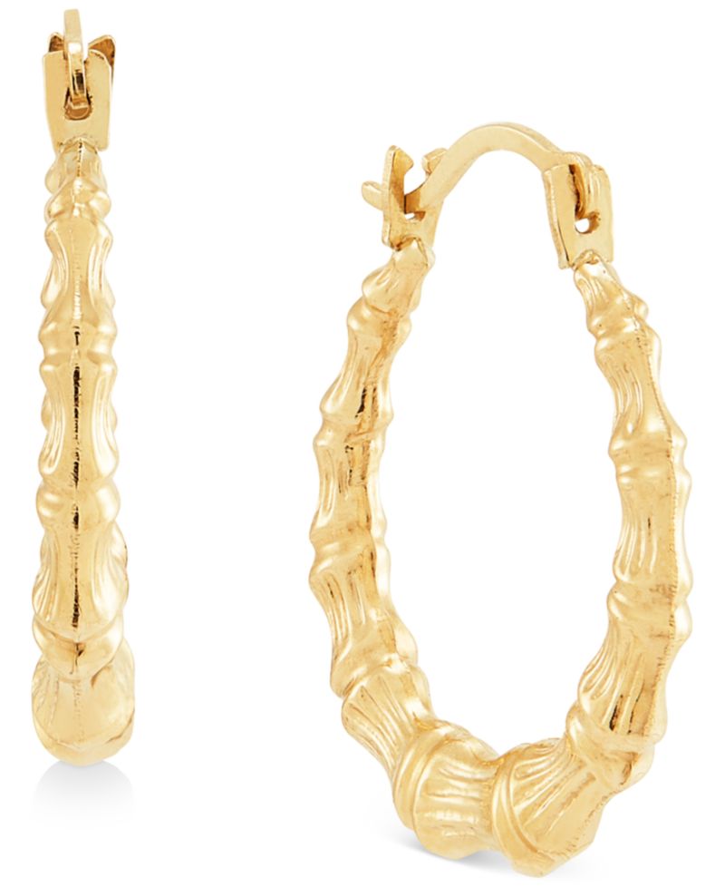 Textured Bamboo-Look Small Hoop Earrings in 10k Gold, 5/8"