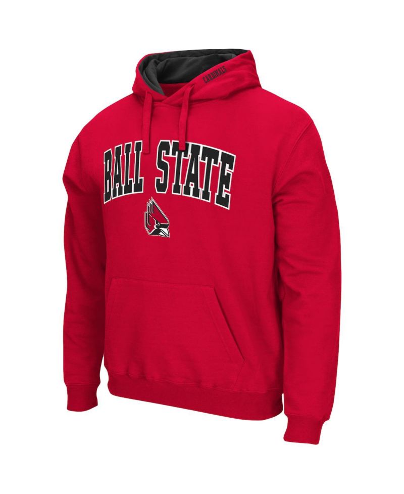 Men's Cardinal Ball State Cardinals Arch and Logo Pullover Hoodie