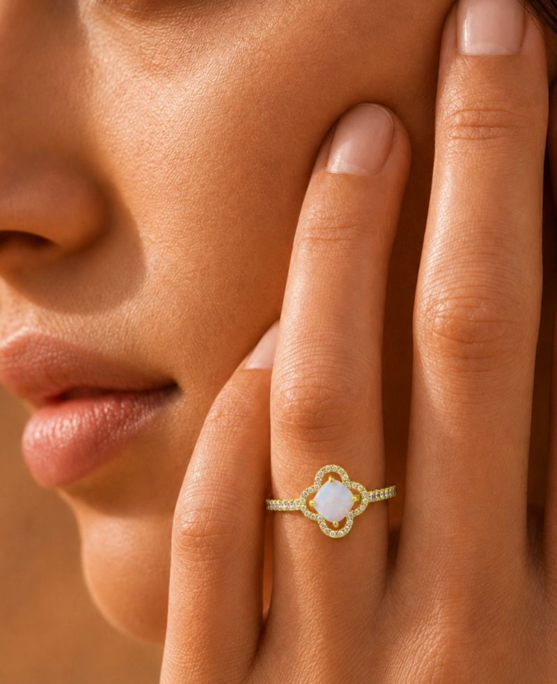 14k Gold-Plated Opal Clover Fashion Ring