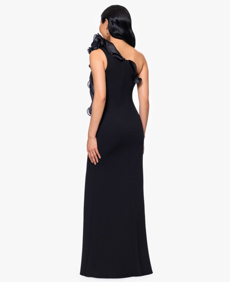 Women's Scuba Crepe Organza-Ruffle Long Dress