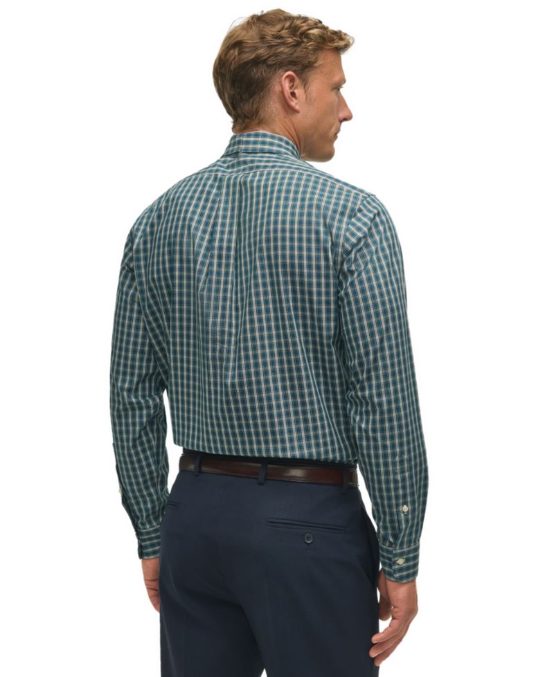 Men's Regular-Fit Polo Button- Down Collar Tartan Plaid Dress Shirt