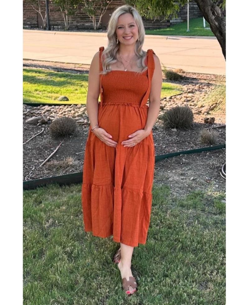 Women's Rust Bow Strap Tiered Midi Dress