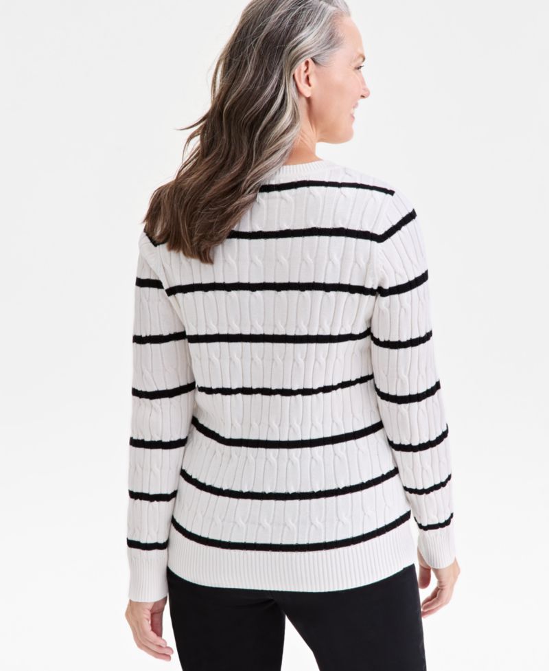 Petite Cotton Cable-Knit Crewneck Sweater