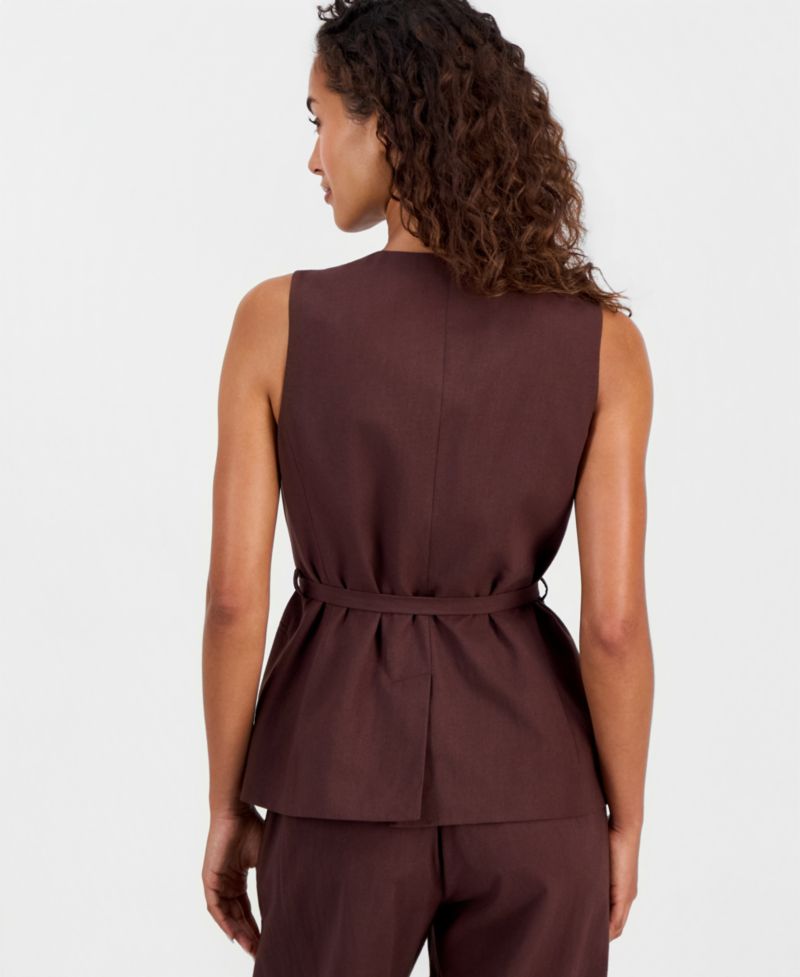 Women's Cotton & Linen Tie-Front Vest