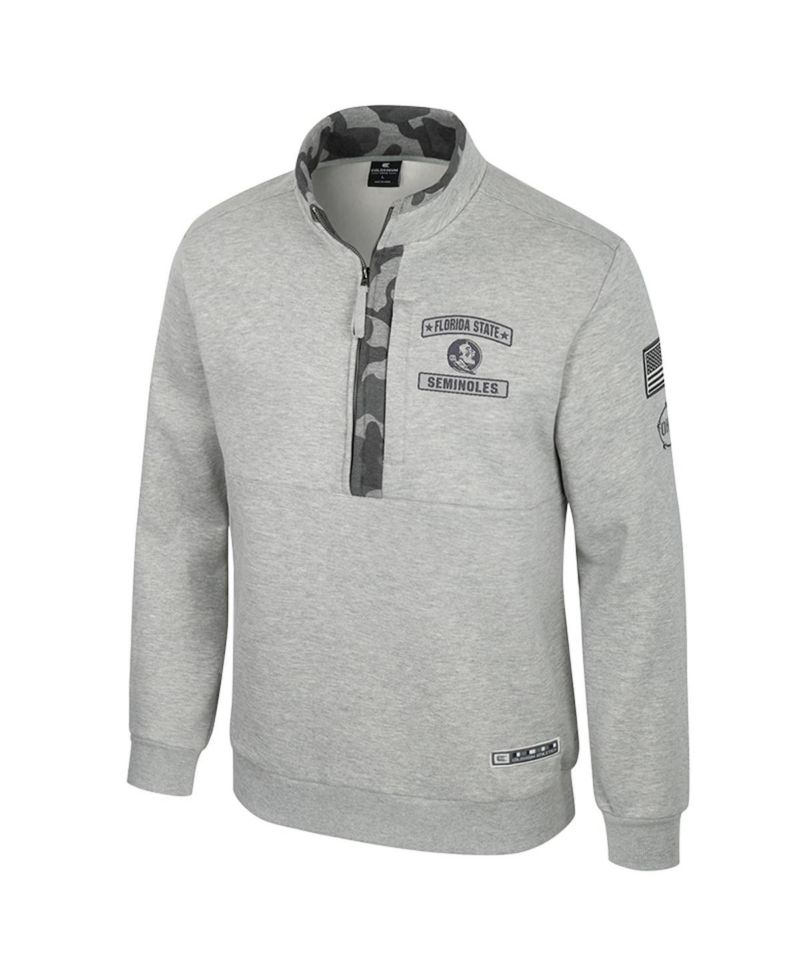 Men's Heather Gray Florida State Seminoles OORAH OHT Military Appreciation Fleece Quarter-Zip Jacket