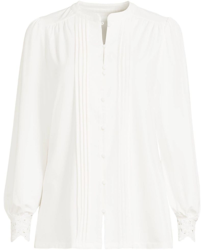 Women's Lightweight Jersey Long Sleeve Button Front Pintuck Top