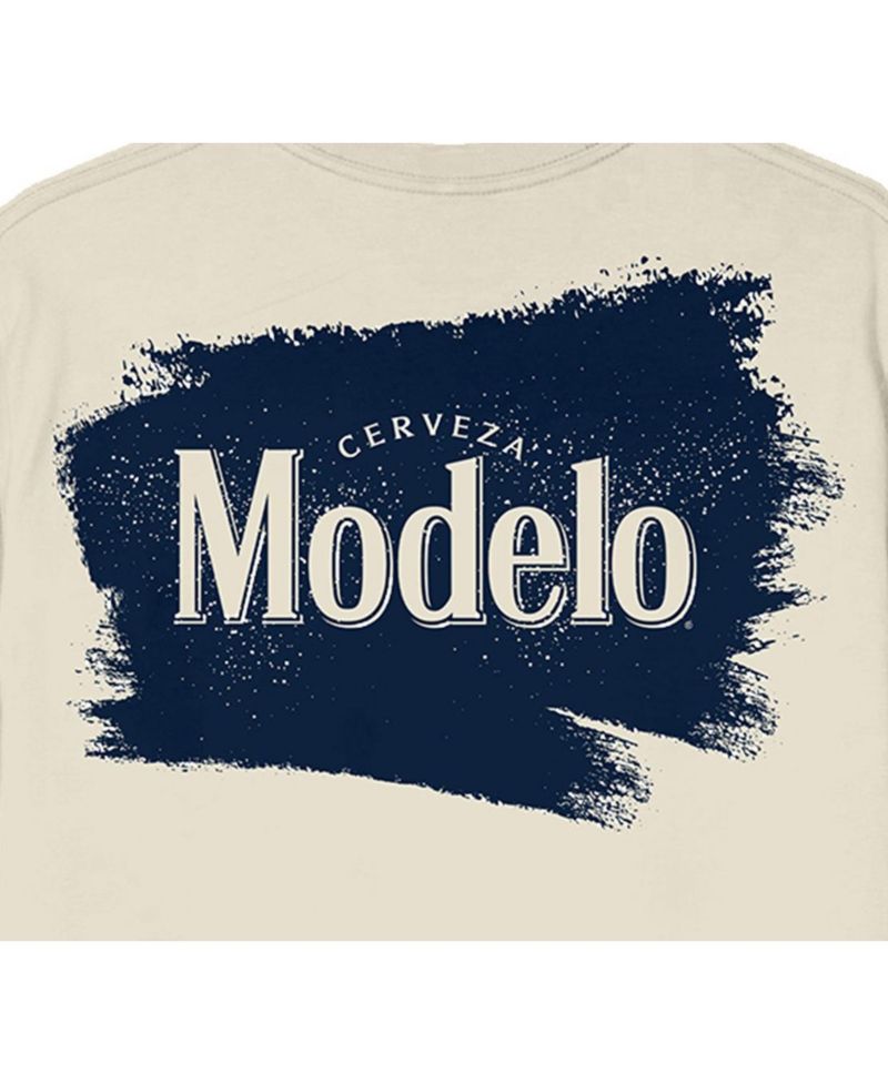 Men's Diamond Frame & Brush Stroke Logos Crew Neck Short Sleeve Natural T-shirt