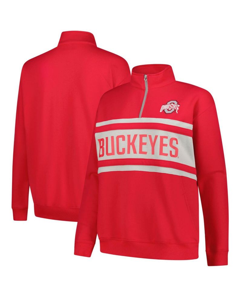 Women's Scarlet/Gray Ohio State Buckeyes Plus Size Quarter-Zip Pullover