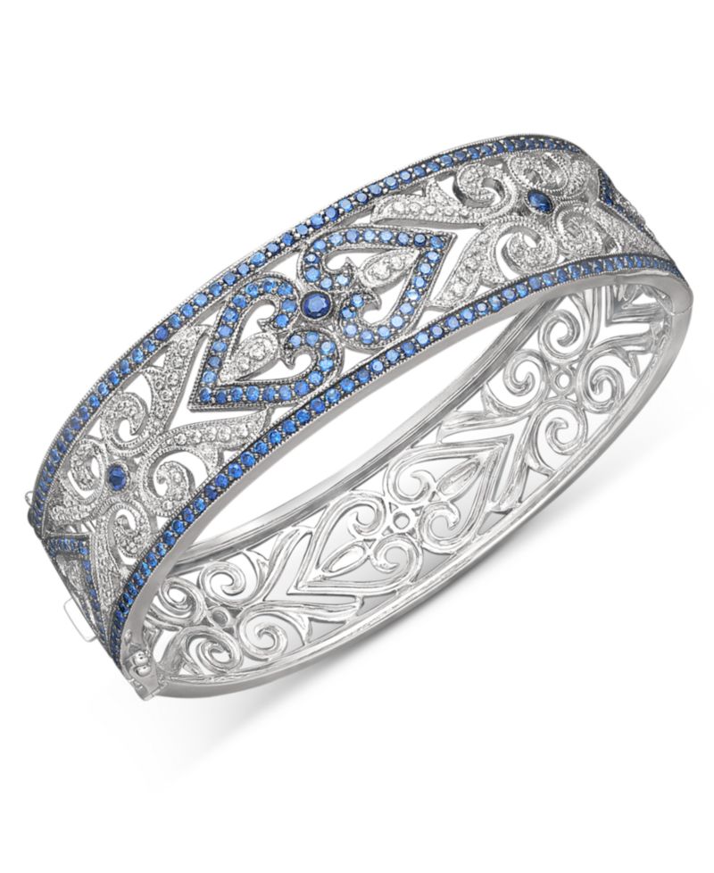 Sterling Silver Bracelet, Sapphire (3-3/4 ct. t.w.) and Diamond (1/4 ct. t.w.) Heart Bangle (Also Available in Ruby)