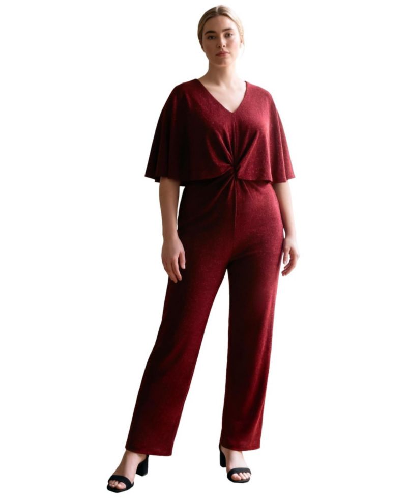 Plus Size Twist Cape Metallic Jumpsuit