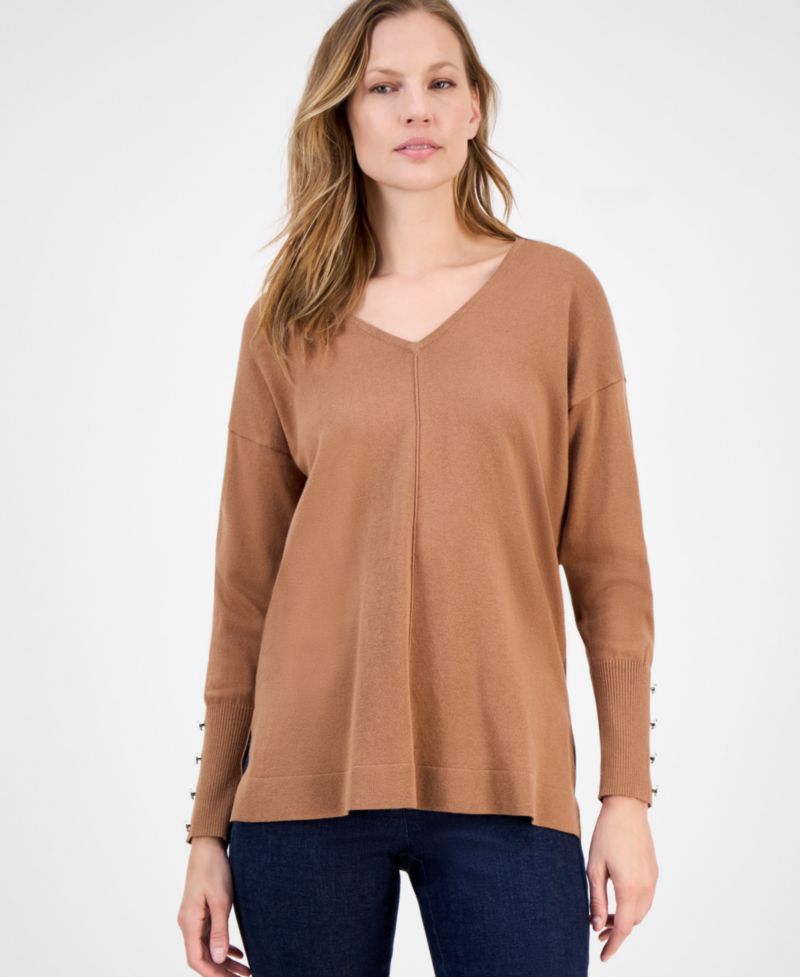Women's Button-Cuff V-Neck Top