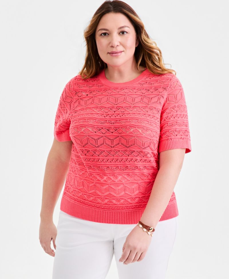Petite Short-Sleeve Crewneck Sweater