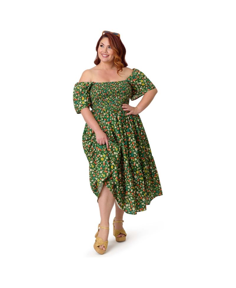 Plus Size Smocked Bodice Midi Dress