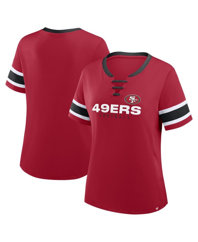 Women's Scarlet San Francisco 49ers Plus Size Red Zone Athena Lace-Up V-Notch Neck T-Shirt