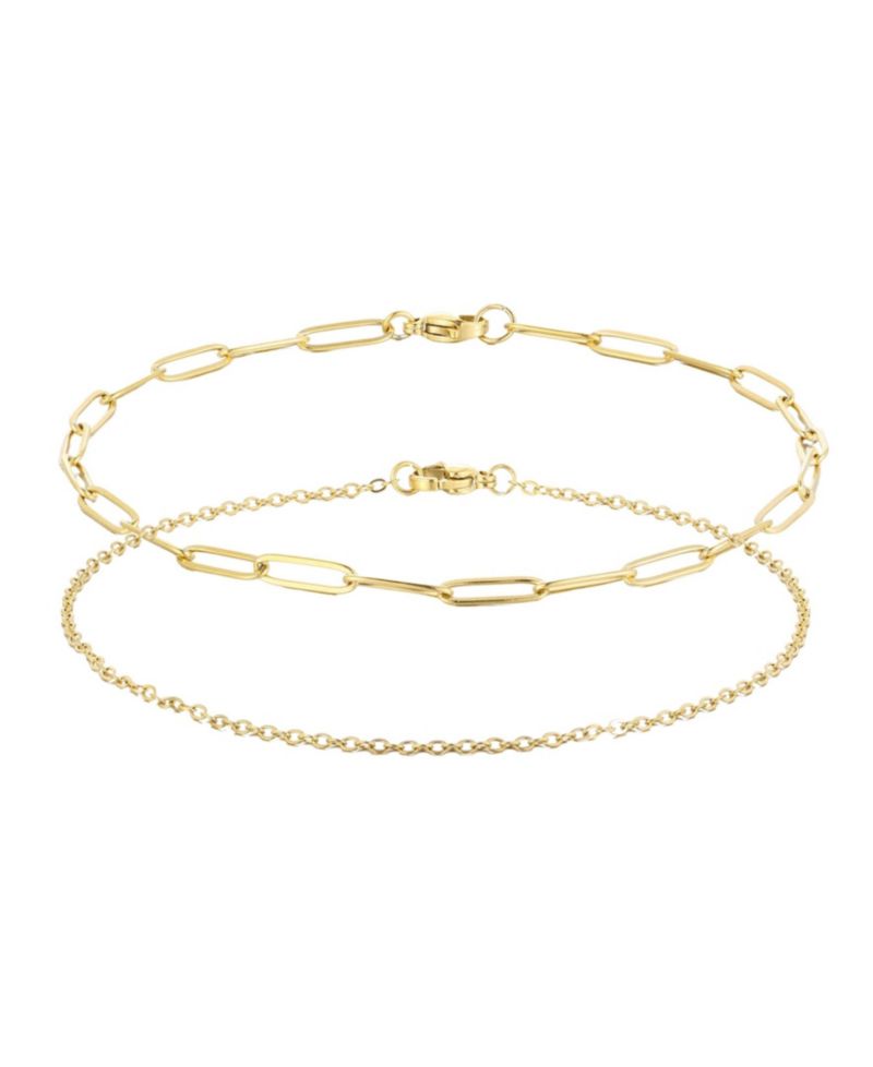 Tarnish Resistant Gold Set of 2 Chain Anklets
