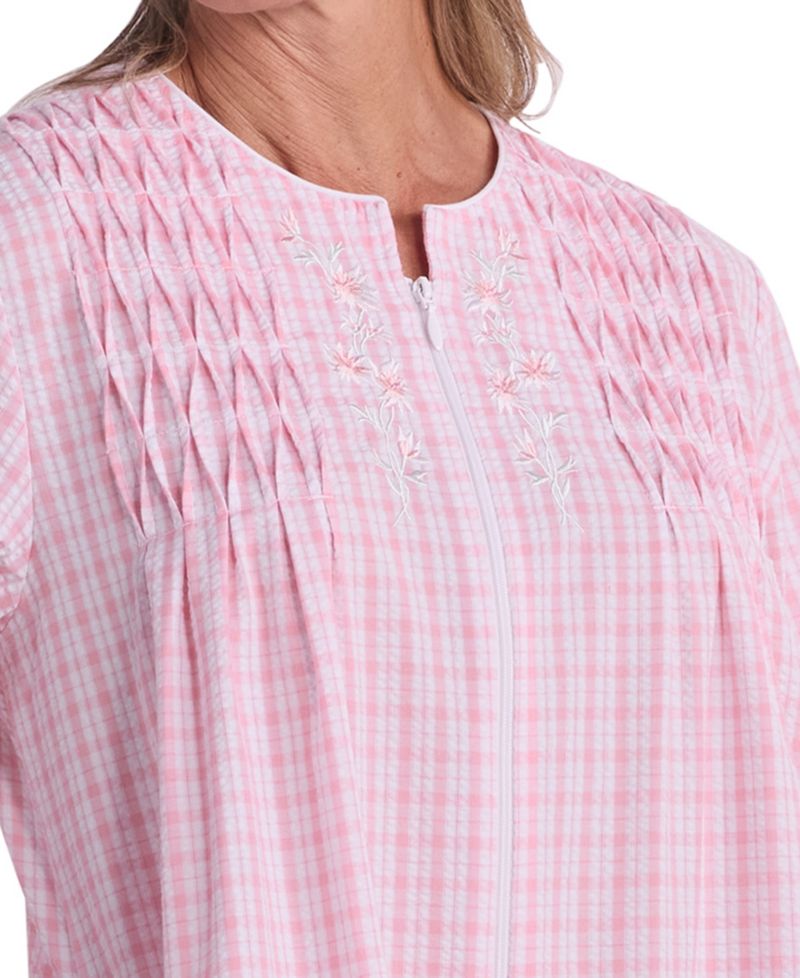 Women's Window Pane Printed Long Zip Robe