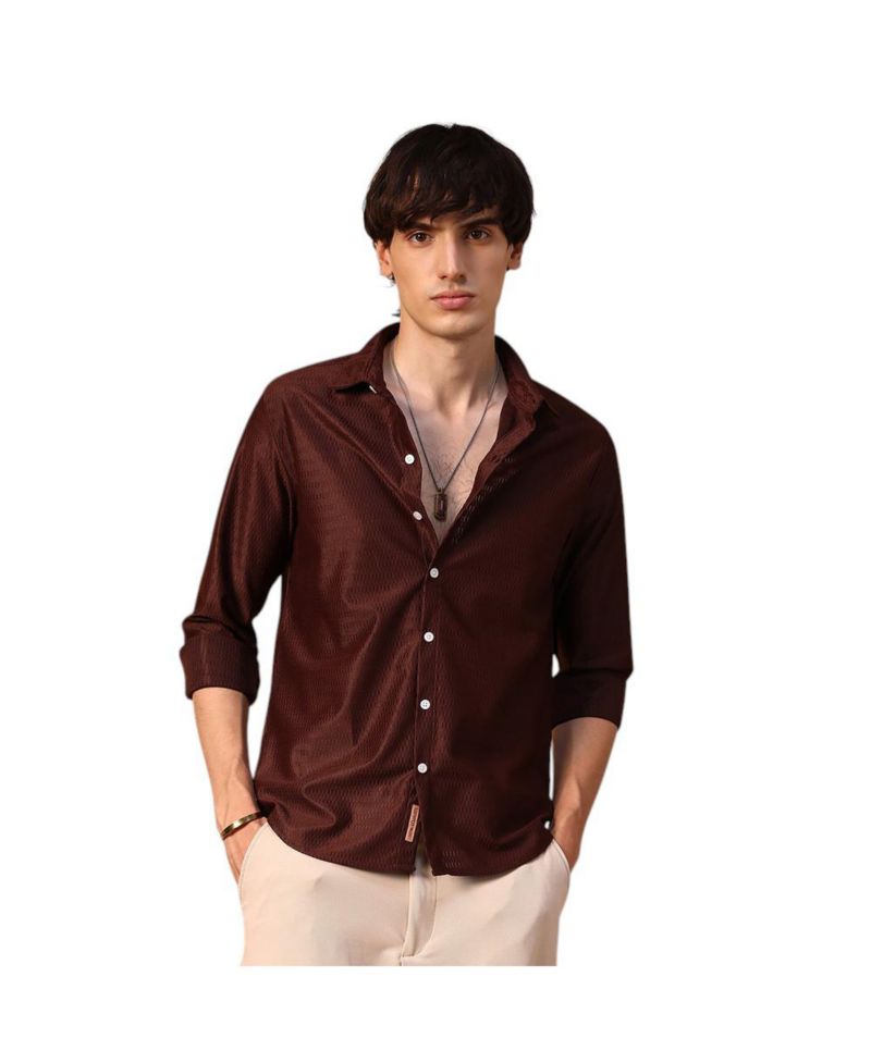 Men's Chocolate Brown Solid Honeycomb Shirt