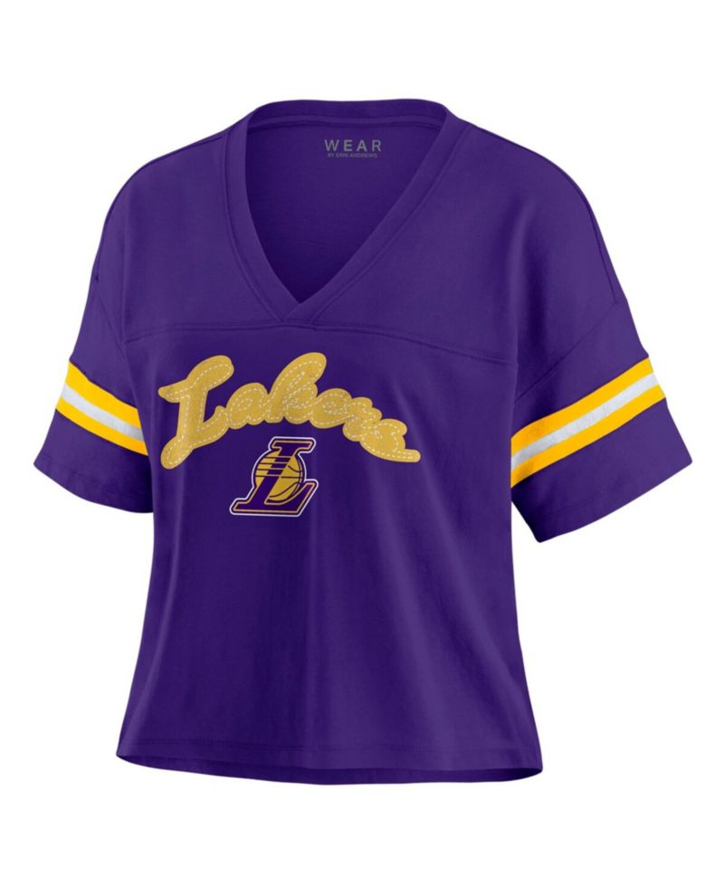 Women's Purple Los Angeles Lakers Plus Size Color Block Boxy V-Neck T-Shirt