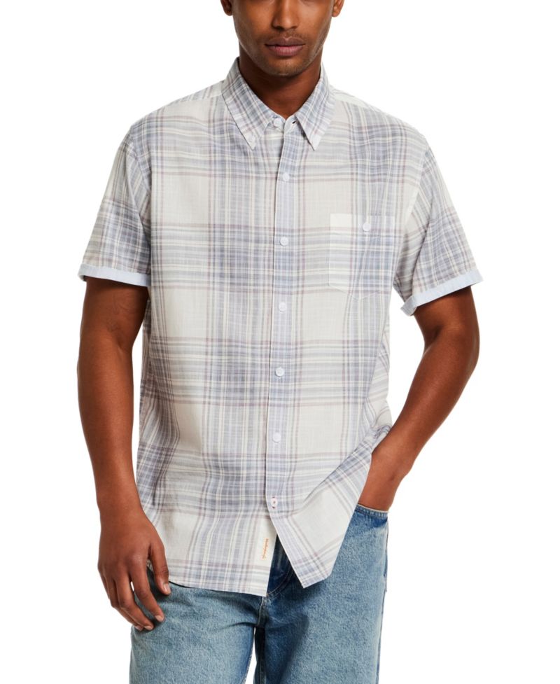 Men's Short-Sleeve Button Down 100% Cotton Plaid Shirt