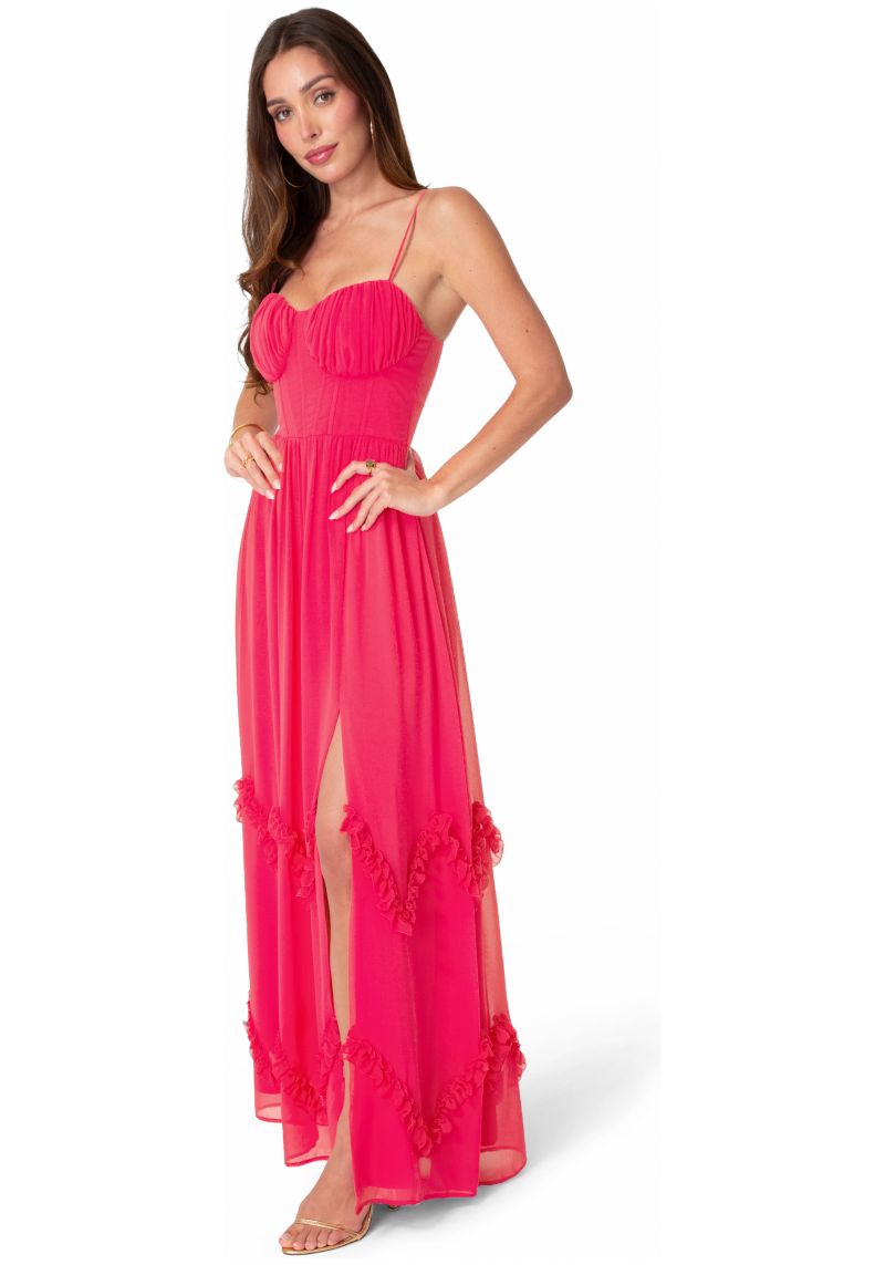 Women's Soft Ruffle Corset Maxi Dress
