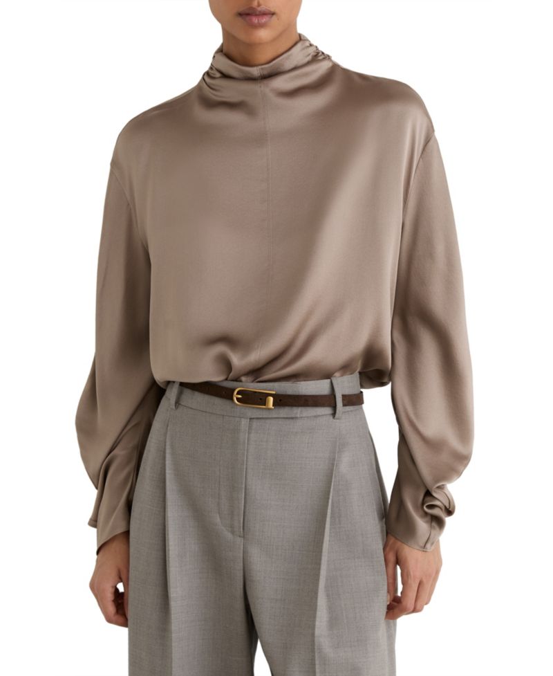 Women's Meena High-Neck Long-Sleeve Silk Blouse