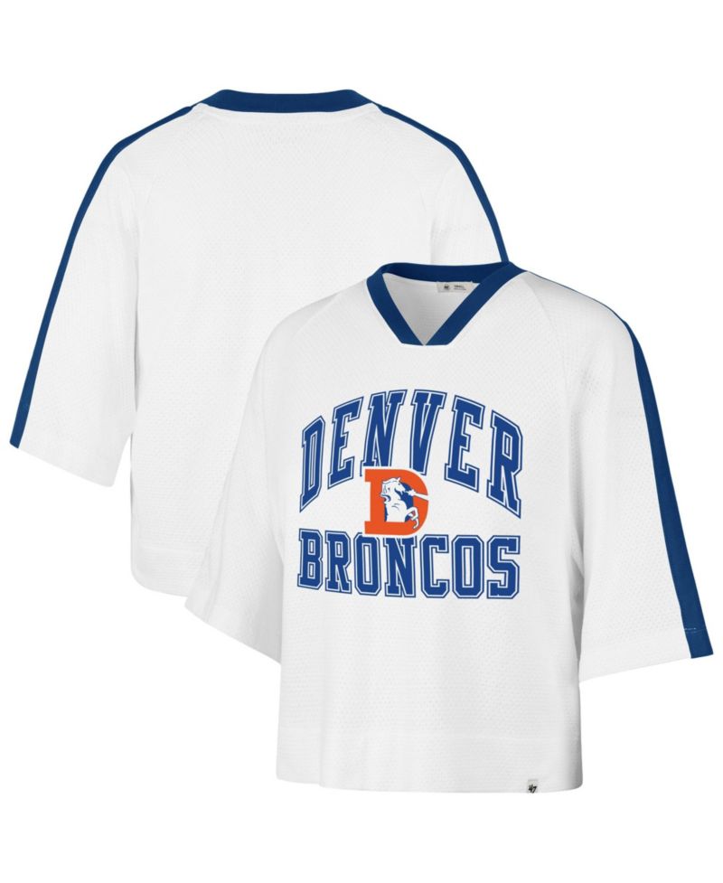 47 Brand Women's '47 White Denver Broncos Big Overarch Drop Needle Raglan V-Neck T-Shirt