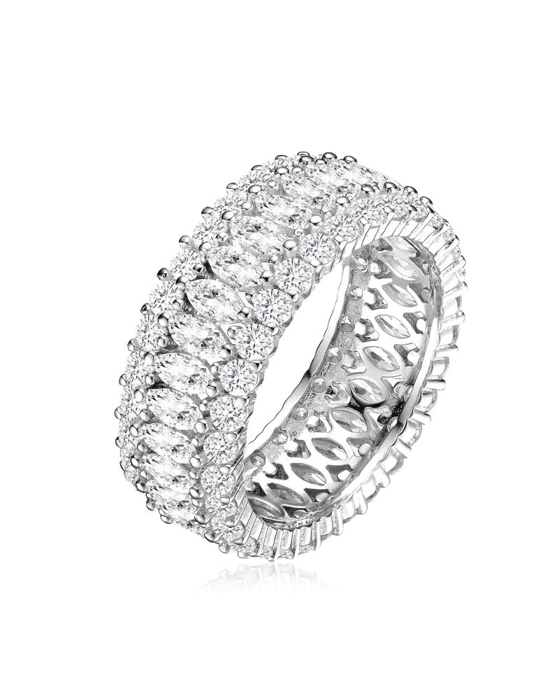 Sterling Silver White Gold Plated Brilliant 360-Degree CZ Ring