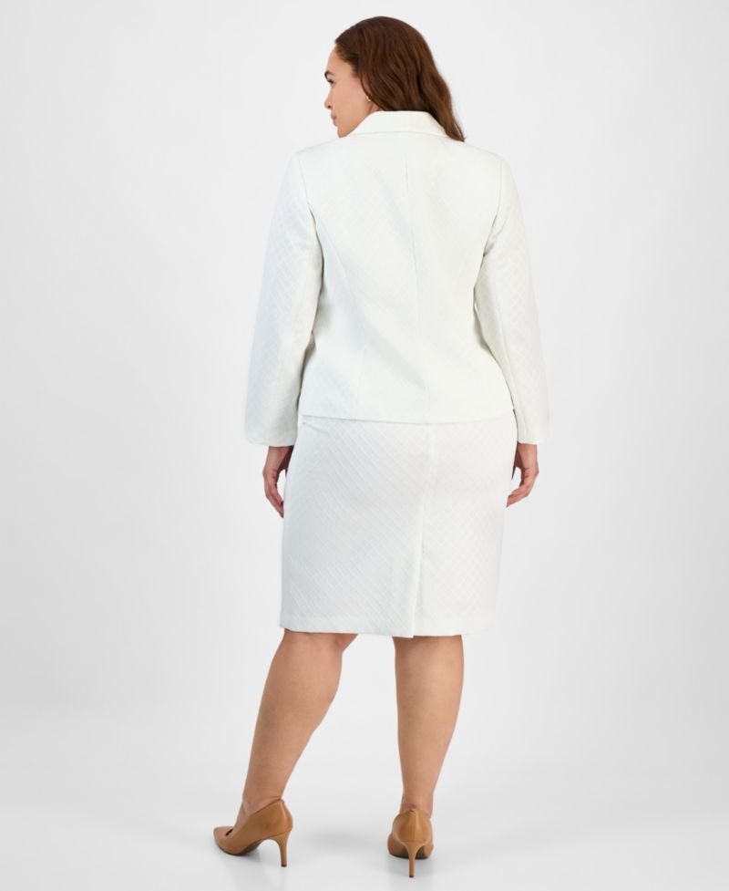 Plus Size Shawl-Collar Jacket & Pencil 2 Piece Skirt Suit