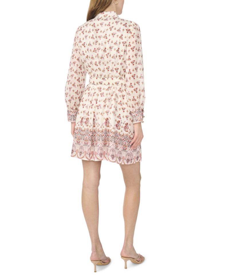 Women's Floral-Print Long-Sleeve Collared Dress