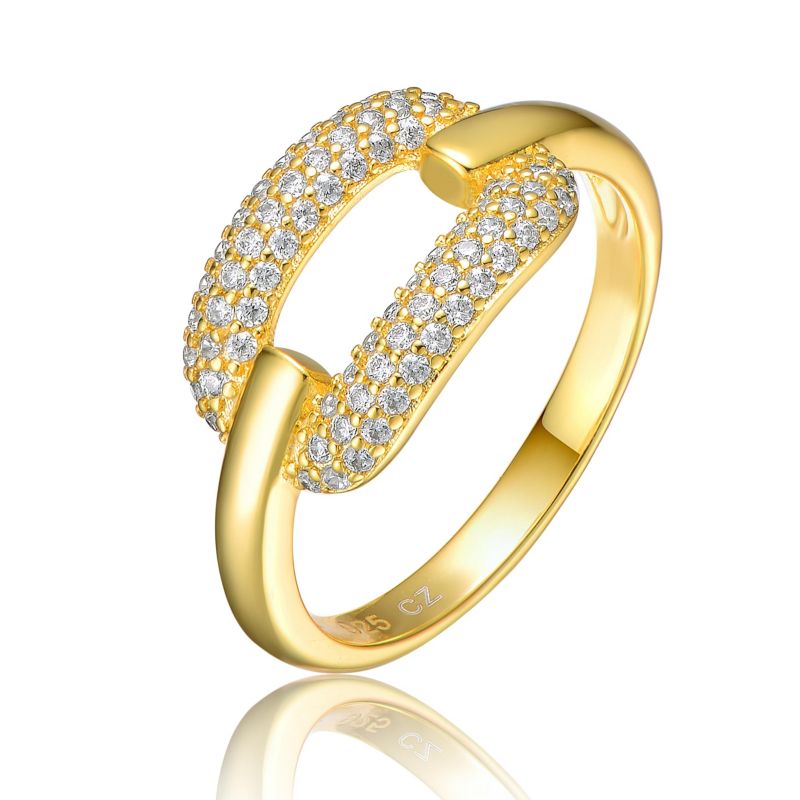 Modern 14K Gold Plated Cubic Zirconia Pave 2-Row Link Ring