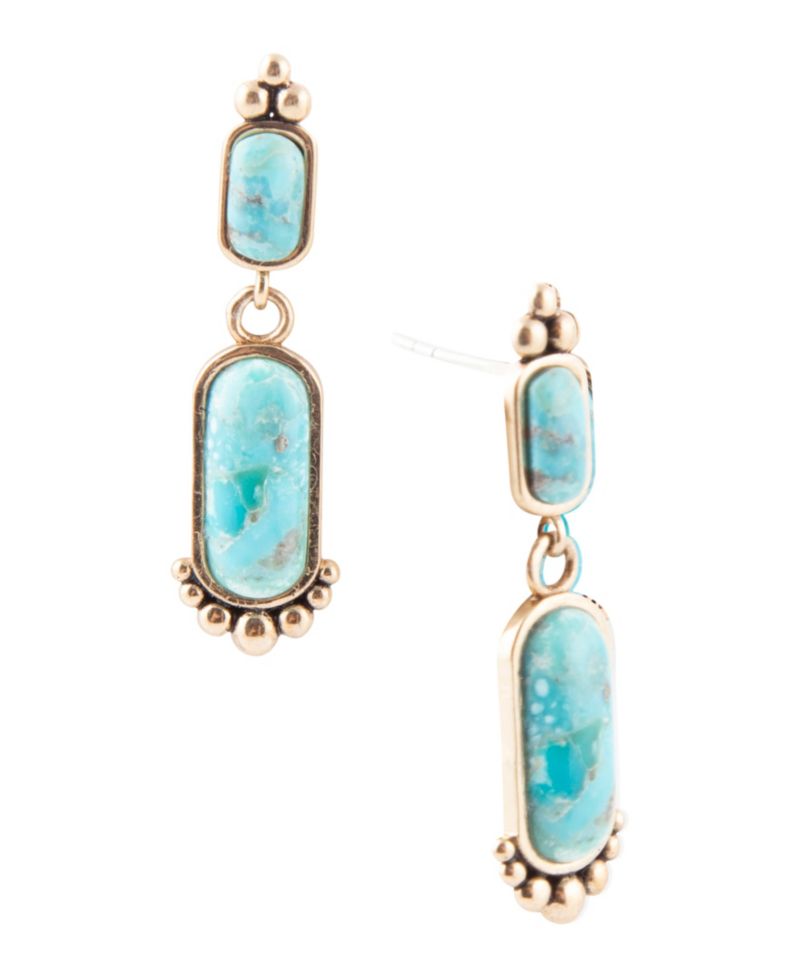 Plateau Blue Turquoise and Golden Earrings