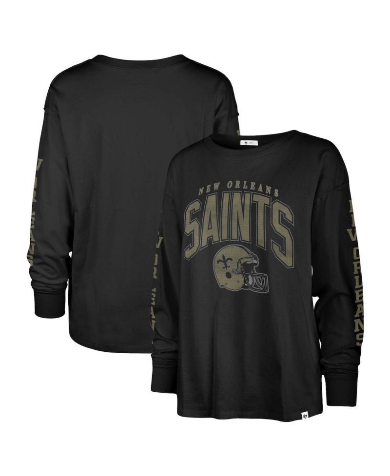 Women's Black Distressed New Orleans Saints Tom Cat Long Sleeve T-shirt