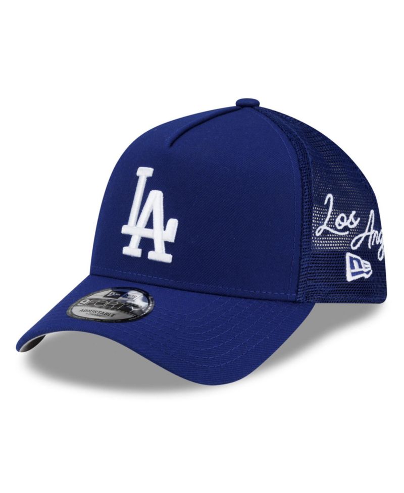 Men's Royal Los Angeles Dodgers Side Script 9FORTY A-Frame Trucker Adjustable Hat