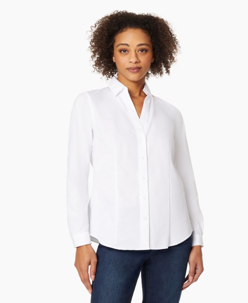 Petite Easy Care Button Up Long Sleeve Blouse