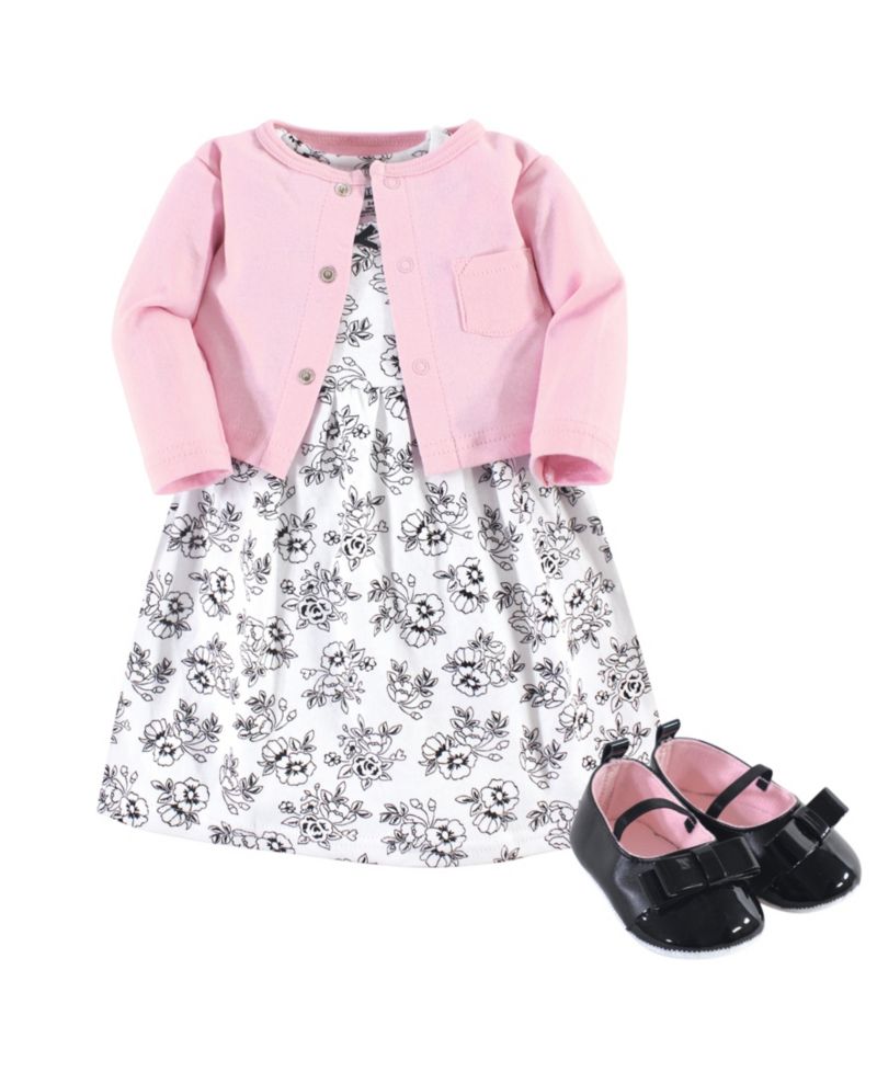 Baby Girls Cotton Dress, Cardigan and Shoe Set