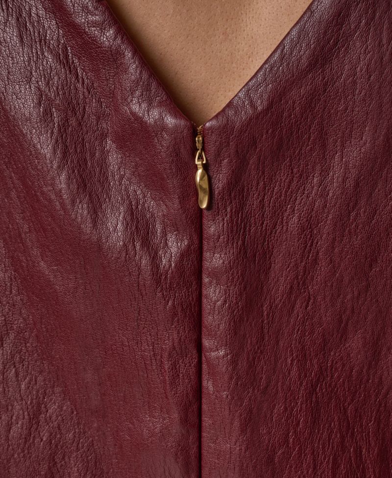 Women's Faux-Leather Sleeveless V-Back Blouse