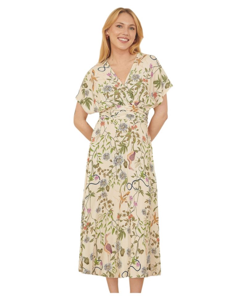 Women's Short Sleeve V-Neck Ruched Midi Dress