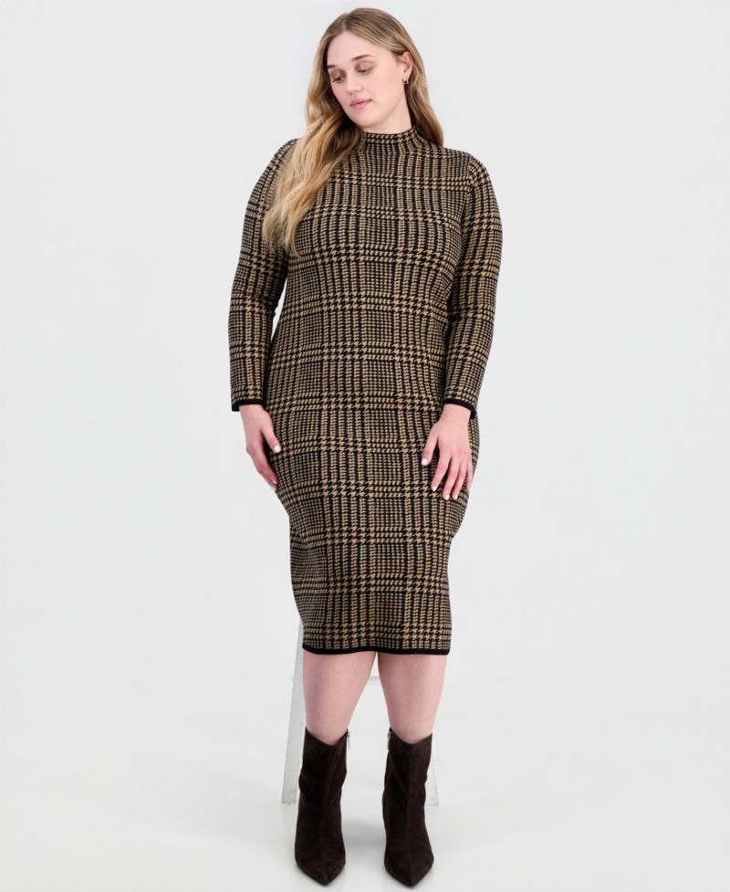 Plus Printed Long-Sleeve Sweater Dress