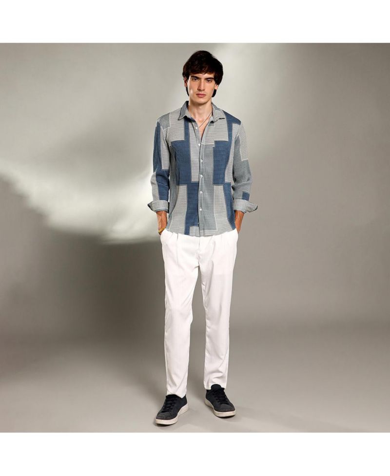 Men's Cloud Grey & Lapis Blue Retro-Pleat Shirt