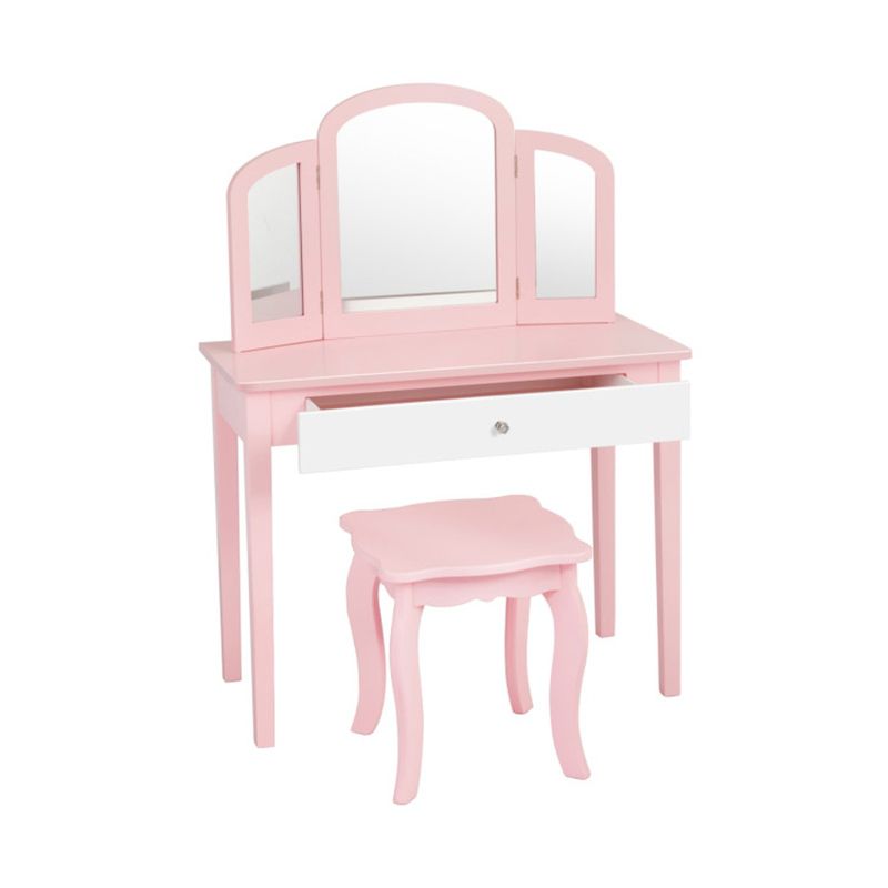 Kids Princess Vanity Dressing Table Set with Tri-Fold Mirror and Chair