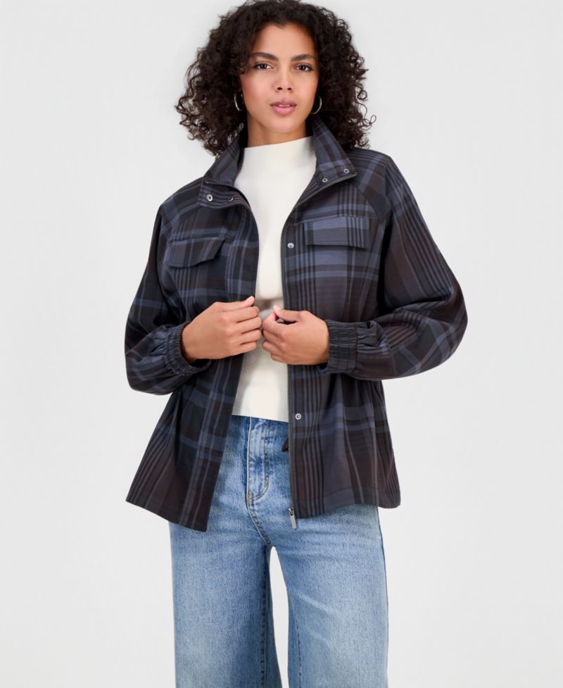 Women's Utility Plaid Peplum Jacket