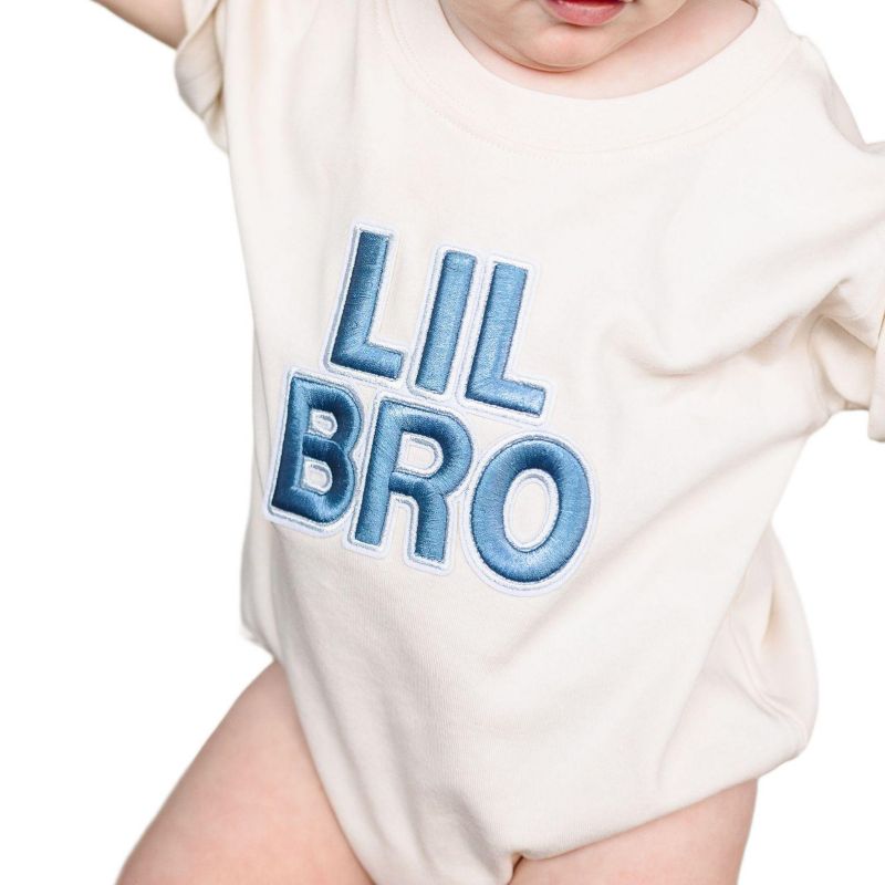 Baby Boys Lil Bro Embroidered Patch Short Sleeve Romper